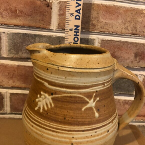 Stoneware Pottery Pitcher W/Floral Design Handle Artisan made OOAK - Picture 7 of 9